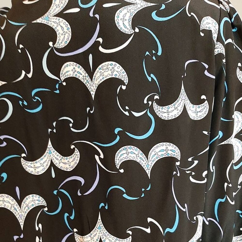 1980s 90s Vintage Black Print Silk Designer Tunic Oversized Blouse Emilio Pucci - Picture 5 of 7